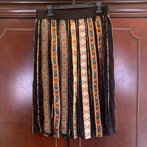 Black elastic waist skirt with lace insets and ribbon detailing